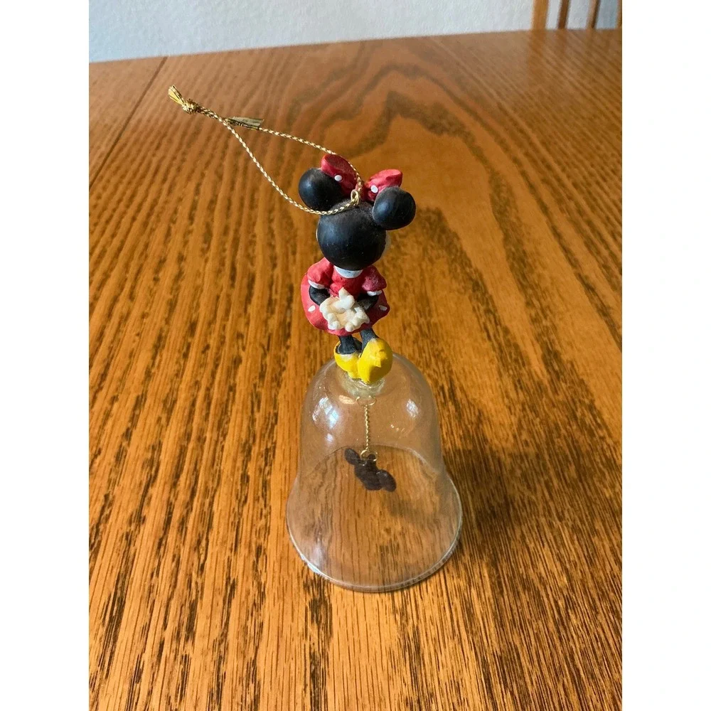 Vintage Disney Enesco Minnie Mouse Glass Bell Ornament Mickey Head Clapper